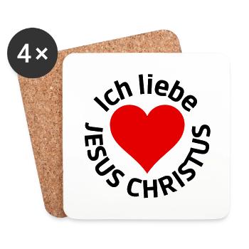 Ich liebe JESUS CHRISTUS ♥ - Untersetzer (4er-Set) - Weiß - Vorne