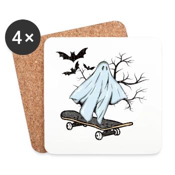 Lustiges Gespenst Skateboard Halloween Geschenk - Untersetzer (4er-Set) - Weiß - Vorne