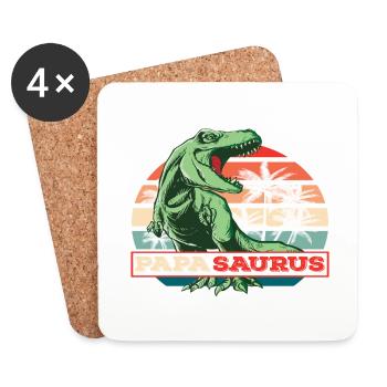 Papasaurus Fête des Pères Dinosaure T-Rex Idée Cadeau - Dessous de verre (lot de 4) - blanc - Devant