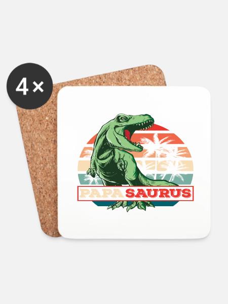 Papasaurus Father's Day Dinosaur T-Rex Gift Idea - Coasters (set of 4) - white