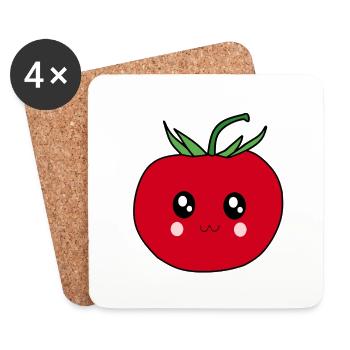 Cadeau Kawaii : design drôle de nourriture à la tomate - Dessous de verre (lot de 4) - blanc - Devant