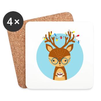 Weihnachtshirsch und eine Tasse Kakao - Untersetzer (4er-Set) - Weiß - Vorne
