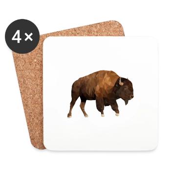 Bison - LowPoly - Untersetzer (4er-Set) - Weiß - Vorne