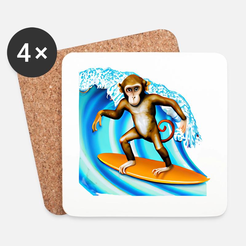 Surfer Affe - Untersetzer (4er-Set) - Weiß