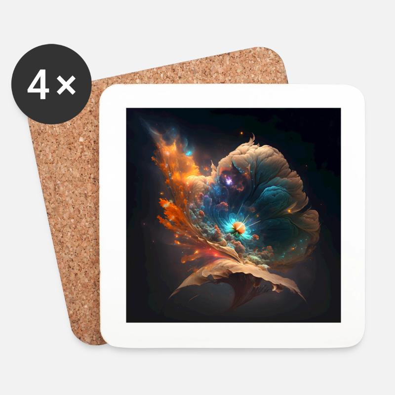 Fleur spatiale - Dessous de verre (lot de 4) - blanc