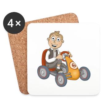 Le garçon heureux sur la voiture à pédales - Dessous de verre (lot de 4) - blanc - Devant