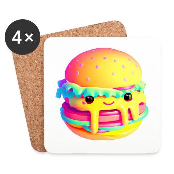 Hamburger kawaii coloré - Dessous de verre (lot de 4) - blanc - Devant