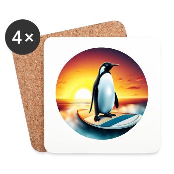 Pinguin Surfer - Untersetzer (4er-Set) - Weiß - Vorne