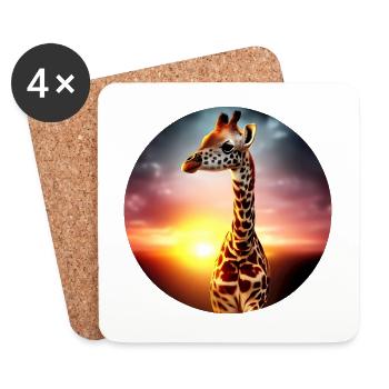 Jeune girafe au coucher du soleil - Dessous de verre (lot de 4) - blanc - Devant