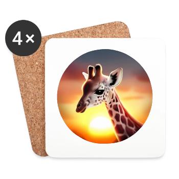 Jeune girafe au coucher du soleil - Dessous de verre (lot de 4) - blanc - Devant