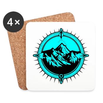 Symbole de voyage Compass Mountains - Dessous de verre (lot de 4) - blanc - Devant