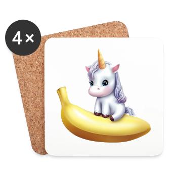 Licorne sur banane - Dessous de verre (lot de 4) - blanc - Devant