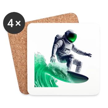 Green Waves Surfing Astronaut - Coasters (set of 4) - white - Front