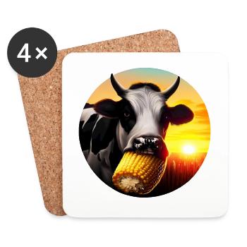 Vache appréciant le maïs - Dessous de verre (lot de 4) - blanc - Devant