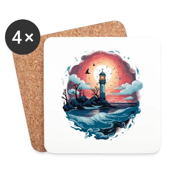 Phare et mer - Dessous de verre (lot de 4) - blanc - Devant