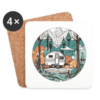 Camping-car / Camping-car / camping / Roadtrip / Voyage - Dessous de verre (lot de 4) - blanc - Devant
