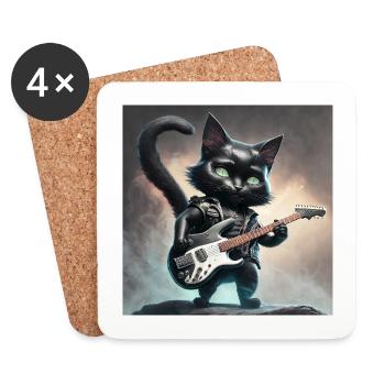 Rocker Guitar Glitter Cat : Mignon et rebelle - Dessous de verre (lot de 4) - blanc - Devant