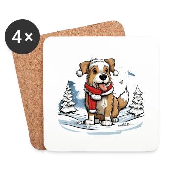 Festlicher Hund - Untersetzer (4er-Set) - Weiß - Vorne