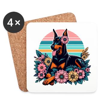 Doberman Retro Pastel Fleurs Fleurs - Dessous de verre (lot de 4) - blanc - Devant