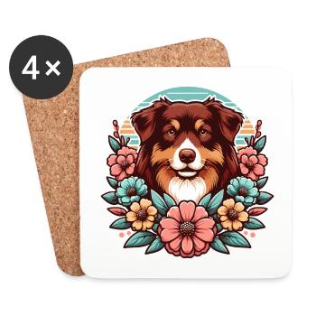 Australian Shepherd red tri Pastel Retro Flowers - Coasters (set of 4) - white - Front