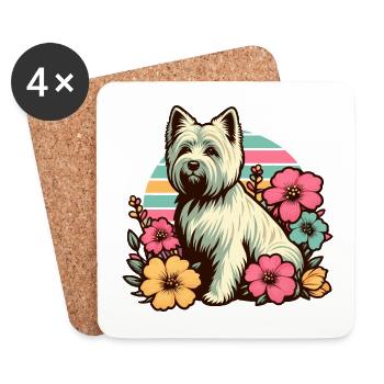 Cairn Terrier Retro Pastel Flowers - Coasters (set of 4) - white - Front