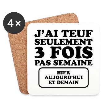 Humour Teuf Fêtard Fêtarde Fête Soirée - Dessous de verre (lot de 4) - blanc - Devant