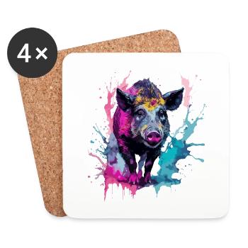Wildschwein in Aquarellen - Untersetzer (4er-Set) - Weiß - Vorne