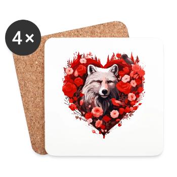 Âme de loup dans la couronne de coeur - Dessous de verre (lot de 4) - blanc - Devant