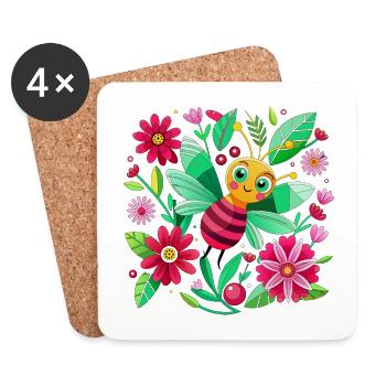 Mignonne abeille qui bourdonne parmi les fleurs - Dessous de verre (lot de 4) - blanc - Devant