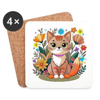 Petit chaton doux - Dessous de verre (lot de 4) - blanc - Devant