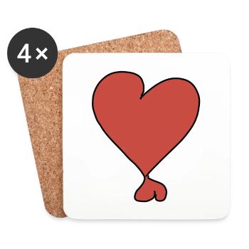 Deux coeurs coeur rouge coeur - Dessous de verre (lot de 4) - blanc - Devant