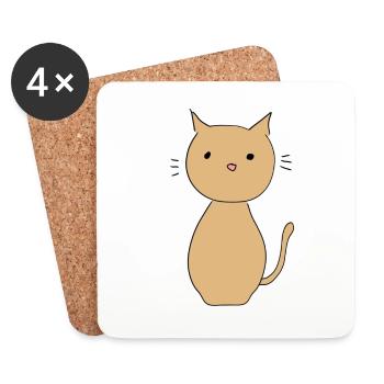 Chat Animal Symbole Mignon Marron - Dessous de verre (lot de 4) - blanc - Devant