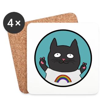 Pride Schwartze Katze Regenbogen - Untersetzer (4er-Set) - Weiß - Vorne