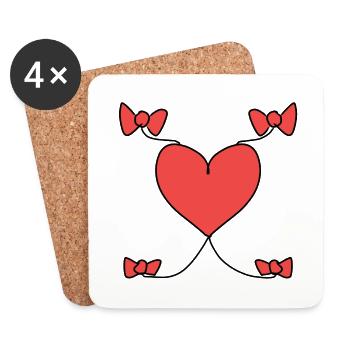 Heart Bow Pattern Shapes Red - Coasters (set of 4) - white - Front