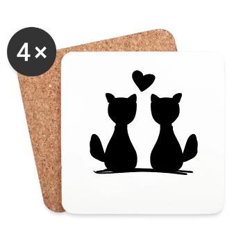 Couple amour animaux chiens chien - Dessous de verre (lot de 4) - blanc - Devant