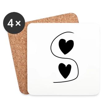 linie zwei herzen herz liebe - Untersetzer (4er-Set) - Weiß - Vorne