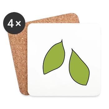 Icône de feuille à deux feuilles - Dessous de verre (lot de 4) - blanc - Devant