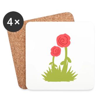 grass two flowers flower nature plant red - Coasters (set of 4) - white - Front