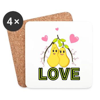 Poires jaunes mignonnes - Dessous de verre (lot de 4) - blanc - Devant