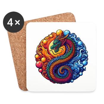 Lebendiger Yin-Yang-Drache - Untersetzer (4er-Set) - Weiß - Vorne