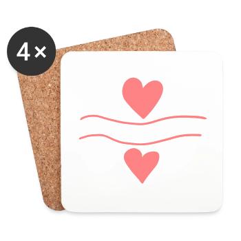 Lines Line Heart Shape Love Two Hearts Pink - Coasters (set of 4) - white - Front