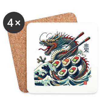 Dragon Sushi Géant Unique et Original - Dessous de verre (lot de 4) - blanc - Devant