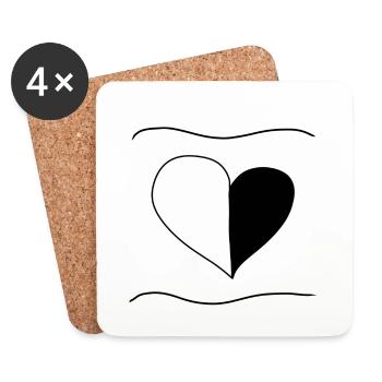 Symbole du coeur en deux parties Lignes d’amour - Dessous de verre (lot de 4) - blanc - Devant