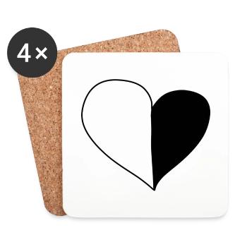 Heart Symbol Two Parts Love Pattern - Coasters (set of 4) - white - Front
