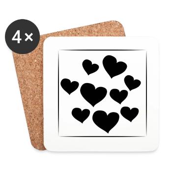 Coeur motif coeurs symbole amour carré - Dessous de verre (lot de 4) - blanc - Devant