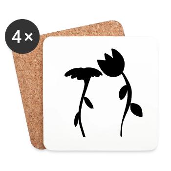 Flower Symbol Blossom Plant Shape Two Flowers - Coasters (set of 4) - white - Front