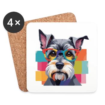 Miniature Schnauzer Dog in Glasses Colored - Coasters (set of 4) - white - Front