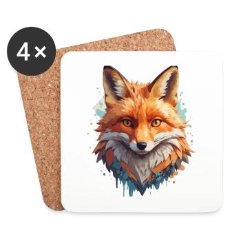 Fox Cartoon Portrait Cool Colorful - Coasters (set of 4) - white - Front