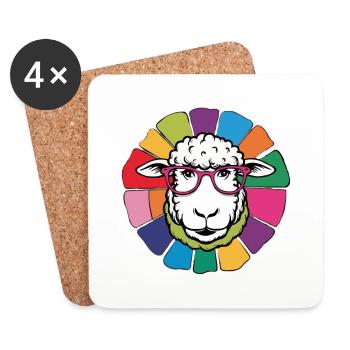 Schaf mit Brille süß in buntem und coolem Design - Untersetzer (4er-Set) - Weiß - Vorne