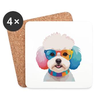 Bichon Frisé Hund Süße Bunte Brille - Untersetzer (4er-Set) - Weiß - Vorne